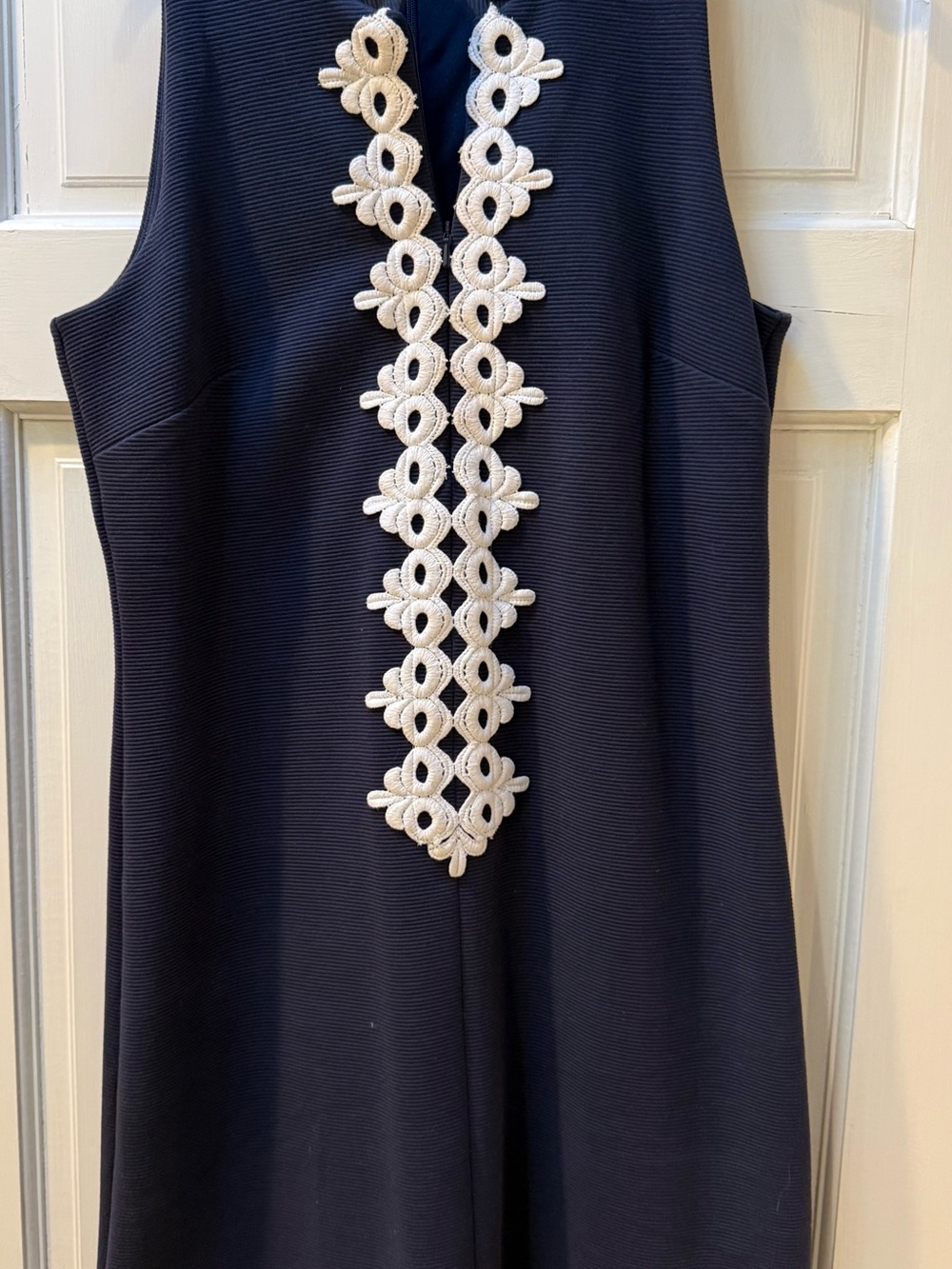 Lilly Pulitzer Navy Midi Dress with White Crochet Collar
